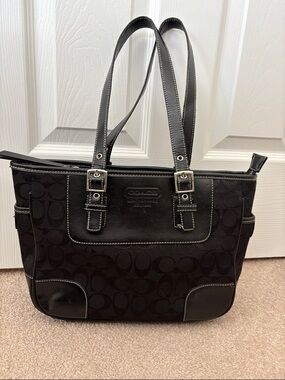 Coach Signature Logo Canvas Satchel with  Embossed black Leatherware Logo